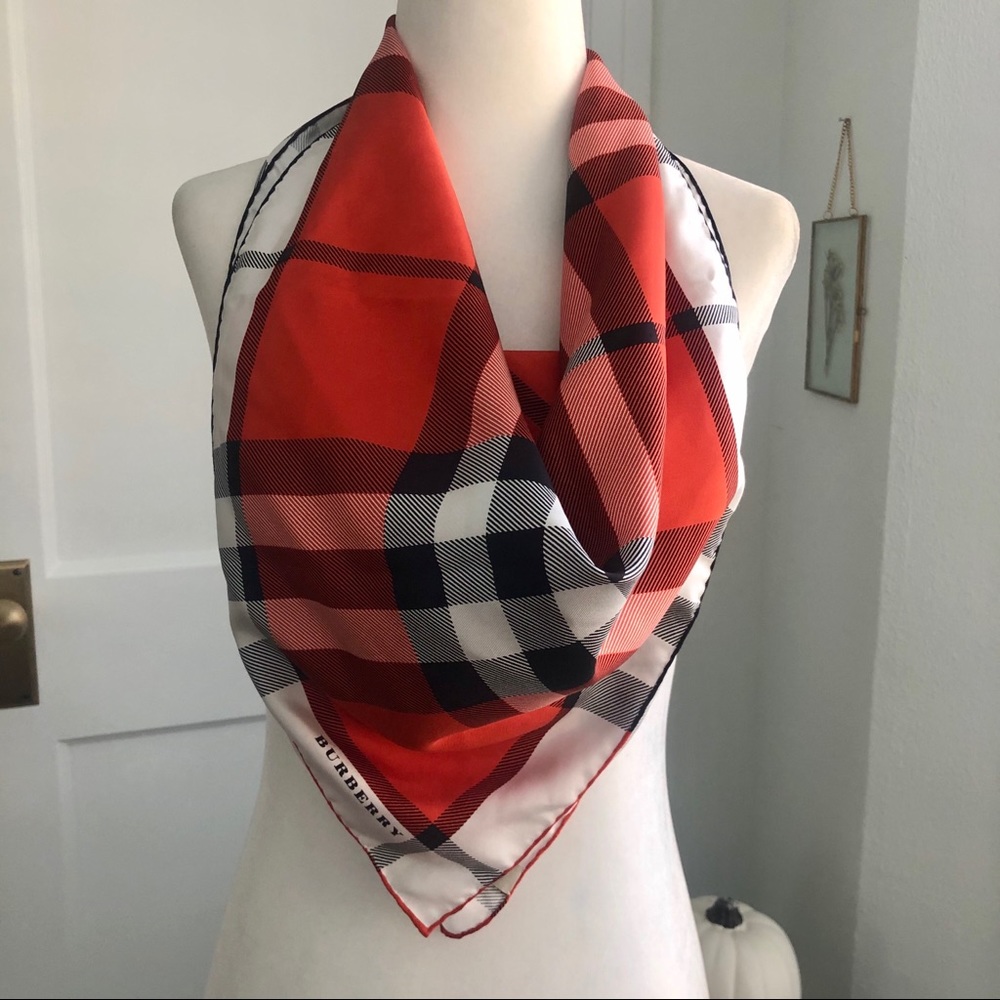 Burberry Silk Orange Check Scarf - Picture 2 of 9